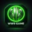 Leuchtend grünes Logo mit stilisiertem „WW“-Symbol in einem Kreis und dem Schriftzug „WW9 GAME“ darunter auf dunklem Hintergrund.